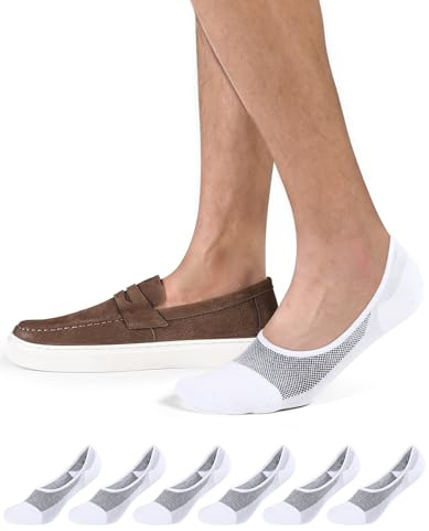 CLOSEMATE 6 Paia Calze Fantasmini Uomo in Cotone per Mocassini e Loafer | Estivi invisibili, silicone antiscivolo, taglio basso, disponibili in nero, bianco e grigio.