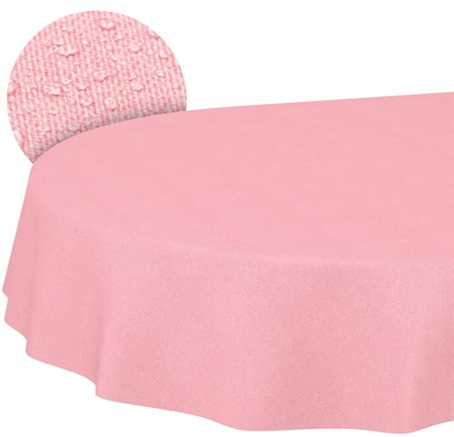 ANRO Nappe enduite Rose Aspect Lin Ovale 160x140 cm intérieur/extérieur | lavable à 30 °C – idéale pour jardin, terrasse et salle à manger – linge de table en tissu enduit