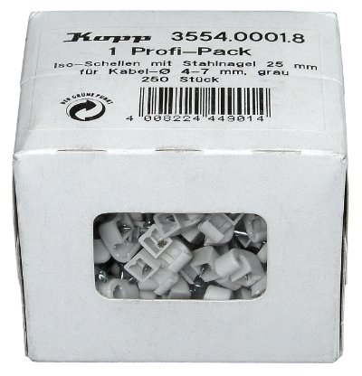 KOPP 355400018 Iso-Schellen 4-7 mm, mit gestifteten Stahlnadeln 30 mm, Profi-Pack: 250 Stück, grau