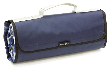 Greenfield Collection 135cm x 148cm Picnic Blanket; Navy Blue Plaid Moisture Resistant Outdoor Rugs for Camping, Outdoor, Park, Hiking, Beach With Carry Handle