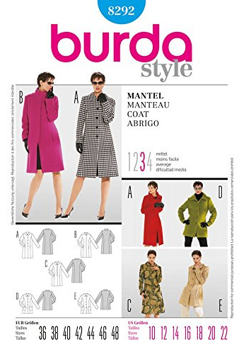 burda Schnittmuster Damen Mantel #8292 Gr. 36-46