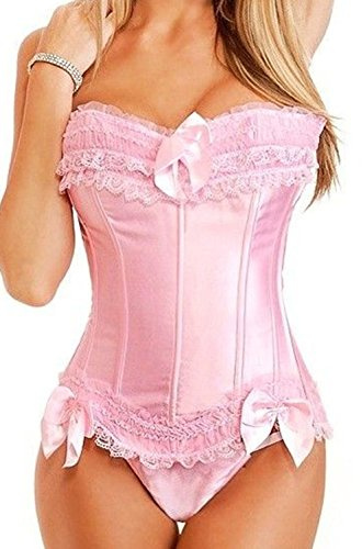 Kelvry baskisk satin snörning rygg bustier korsett topp storlek S-6XL, Rosa, 8-10