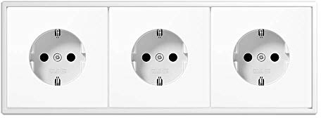 Jung Serie LS Komplett-Set Alpinweiß: 3x LS1520KIWW SCHUKO Steckdose erhöhter Berührungsschutz + LS983WW Rahmen 3fach