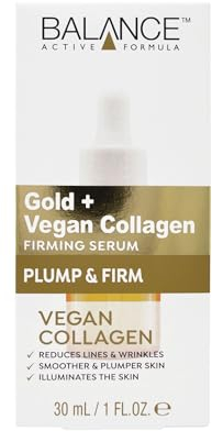 Balance Active Formula Gold + Vegan Collagen Firming Serum - Luxurious Glow with Gold, Youthful Skin Tightening, Lightweight & Non-Greasy, Proven Results - 30ml