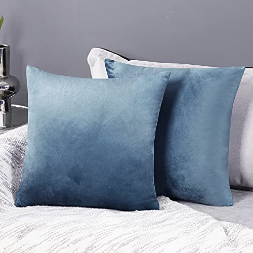 Deconovo Set of 2 Crushed Velvet Cushion Covers 55cm x 55cm 22x22 Inches Throw Pillowcases Cushion Covers for Sofas Seats with Invisible Zipper Stone Blue