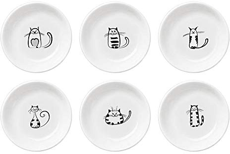 FUYU 6pcs Cute Cat Ceramic Sauce Plate, Snack Plate, Side Dish, 4 inches