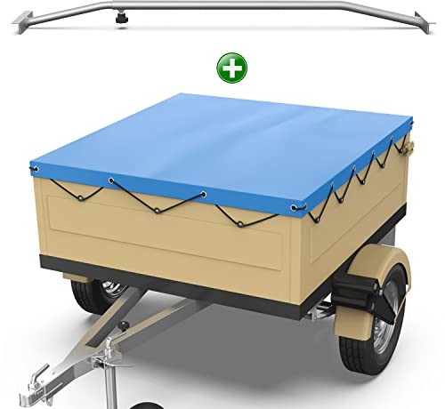 Tarpofix® Anhängerplane 140 x 105 cm + 1x Planenbügel | Anhänger Plane Flachplane aus PVC PLANENMATERIAL | Verstärkte HP400 Anhänger Plane für DDR PKW Hänger | Abdeckplane + Flachplanenbügel | Blau
