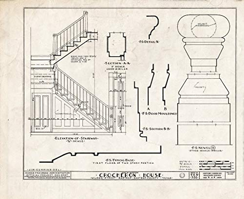 Historic Pictoric : Blueprint HABS TEX,11-Bast,3- (Sheet 8 of 8) - Henry Crocheron House, 1502 Wilson Street, Bastrop, Bastrop County, TX 30in x 24in