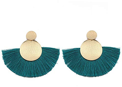 Boucles d'oreilles style ethnique bohème en forme d'éventail pour femme Bleu foncé, M