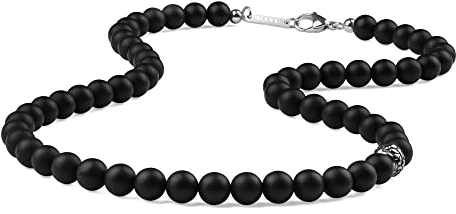 GAVU Kristall Perlenkette aus Matter Onyx für Herren 65cm