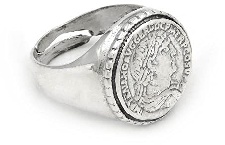 Anello Chevalier Tondo Moneta Sesterzio Romano in Argento Sterling 925 Argento