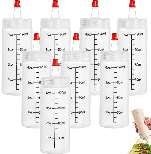 OUOQI 8 Stück 120ml Plastik Quetschflasche,Saucen Spritzflasche,Squeeze Flasche aus Kunststoff,Sauce Flaschen,Squeeze Bottle with Cap,Soßen Flasche,BPA Frei & Kein Leck,für Ketchup,Senf,Mayo,Olivenöl