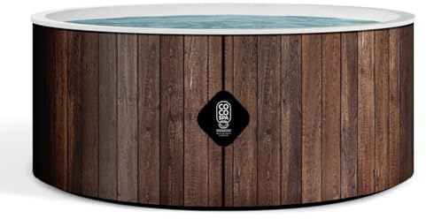 COCO SPA Helsinki Spa Inflable | 180 cm de diámetro | 1100 litros | Motor 2240 W | Hasta 6 personas | Masaje de 140 chorros | Imitación madera natural