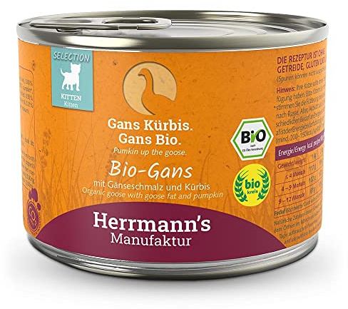Herrmann's Selection Kitten Nourriture bio pour chatons à l'oie - 12 x 200 g - Nourriture humide - Nourriture pour chat