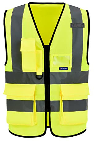 AYKRM Plusieurs couleurs 7 Poches de Classe 2 Gilet de sécurité Jaune gilet haute visibilité homme Devant avec des Bandes réfléchissantes Unisexe
