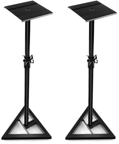 TANGZON Studio Speaker Stands (Pair), 6-Position Height Adjustable Monitor Stands with Non-skid Padding Stickers, Safety Pin & Wire Clamp, Heavy Duty Metal Tripod Floor Speaker Stand