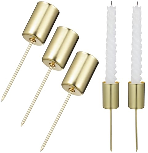DEARMAMY Portavelas cónico de Navidad, 5 unidades, con inserto para tazas, coronas de Adviento, soporte para velas con estaca para pilar, candelabro de boda, arreglo floral dorado
