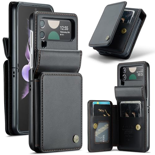 FONREST pour Samsung Galaxy Z Flip 3 - Étui portefeuille arrière avec blocage RFID, porte-cartes/support, protection hybride en PC + cuir PU en une pièce, coque de protection avec charnières