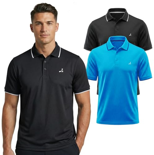 Under Par 2 pack Men's Golf Polo Shirt with Stretch Breathable Fabric UV Protection Moisture Wicking Quick-Dry Short Sleeve Sports T-Shirt for Adult Running and Gym (pack of 2), Black & Turquoise, XL