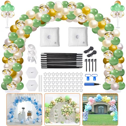 Kit regolabile per arco di palloncini, 3,1 m, riutilizzabile, con 2 basi riempibili con acqua e 50 clip per palloncini e asta in fibra pieghevole, per matrimoni, lauree, compleanni, decorazioni