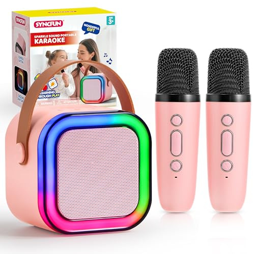 SYNCFUN Machine de Karaoké Enfants 2 Microphone Bluetooth Enfants Adultes, Microphone de Karaoké Jouets pour Enfants de 3 à 12 Ans Filles, Cadeaux pour Filles Garçons (Rose)