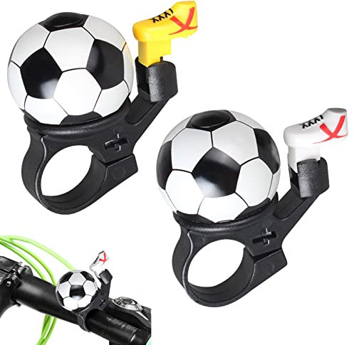 Bike Bell, 2 Pcs Bike Bell Football Design Kids Bicycle Bell with Loud Crisp Clear Sound, Bike Accessories Decoration Bell for Boys Girls Handlebar, 19.6x1.57inch
