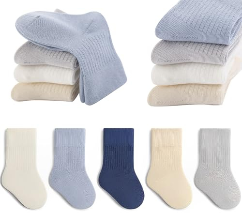 QIYIENDIAN Calzini in cotone morbido 5 paia di calzini elastici colori solidi bambini Ragazzi Ragazze（Blue,1-3Y