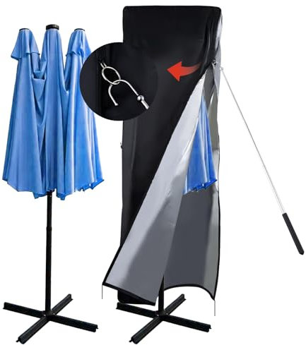 Hülle Sonnenschirm Wetterfest, 420D Außenbereich Regenschirm-Abdeckung für 3.9 m - 4.5 m Doppelseitige Marktschirme, mit Belüftungsöffnung, Reißverschluss & Kordelzug (180x70x70cm)