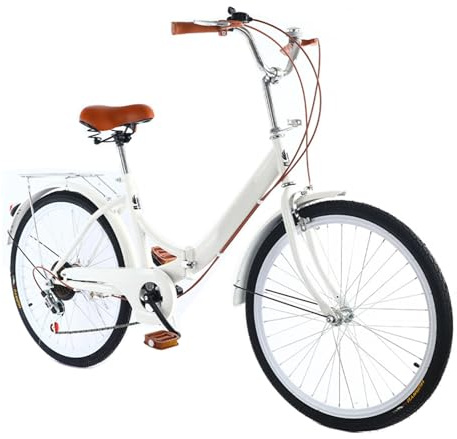 VHVYWY Bicicletta da Città Donna, Bike Bici Biciclette 26 Pollici Pieghevole 7 velocità per Studenti, Impiegati, Appassionati di Bicicletta White