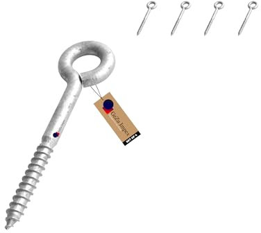 GeZu Impex Eye Bolt 350 mm Galvanised Set of 4 Eye screws hooks heavy duty screw in