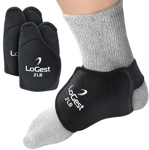 LoGest Foot Weights with Velcro Closures – 1lb, 2lbs, 3lbs, 4lbs - Sold in Pairs Comfortable Secure Padded Neoprene Foot Weight Leg Raises, Leg Curls, Calf Raises Physical Therapy (2 LB Pair - Black)