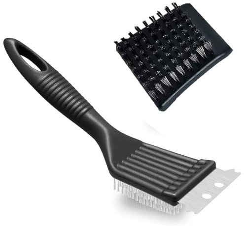 Wire BBQ Brush, Heavy Duty Barbecue Cleaner with Brass Wire Bristles and Metal Scraper, Grill Surface Cleaning Brush for Outdoor BBQ, Safe Black Grill Accessory for Deep Cleaning, Easy Cleaning Tool