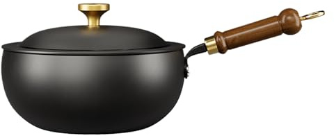 Gitekain Nonstick såsskål, köksburkar med lock, järn matlagning med trähandtag, traditionell kinesisk wok, idealisk för alla typer av toaletter, skaldjur, hemmakulinariska verktyg, 10,24 tum