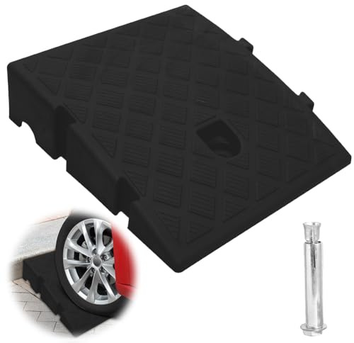 Trottoarramper, 27 x 25 x 7 cm bärbar ramp rullstol dörrtröskelramp, tillverkad av robust plast, för uppfart, trottoar, motorcykel, skoter, bilar, med 2 förlängningsbultar (svart, 1)