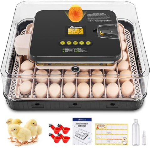 Sailnovo Incubadora Automática para 56 Huevos, Incubadora Huevos Gallina con Volteo Automático de Huevos, Control de Temperatura y Añadido Automático de Humedad, Gris