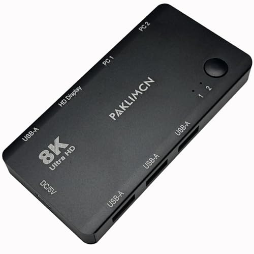 2-portars 8K @60Hz USB-C KVM-omkopplare, 2 USB-C till 1 HDMI-skärm, Thunderbolt 3/4-kompatibel, 4 USB-A-port, för dubbla datorer, 2 datorer delar 1 HDMI-skärm och USB-kringutrustning, ingen HDMI-kabel