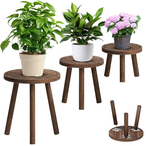 MIUUIPI Set di 3 supporti per piante in legno, stabile supporto per fiori in 3 misure, sgabello decorativo per piante da interni, soggiorno e balcone