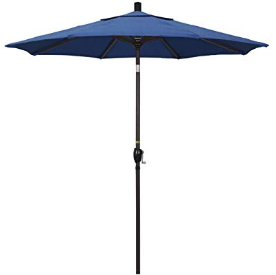 California Umbrella 7.5' Rd Pacific Trail Series Aluminum Patio Umbrella, Crank Lift, Push Button Tilt, Bronze Finish, Sunbrella Regatta Fabric