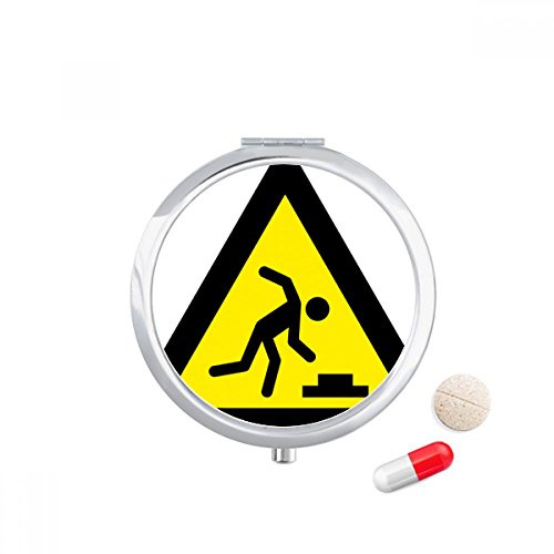 DIYthinker Warning Symbol Yellow Black Stumble Triangle Travel Pocket Pill case Medicine Drug Storage Box Dispenser Mirror Gift
