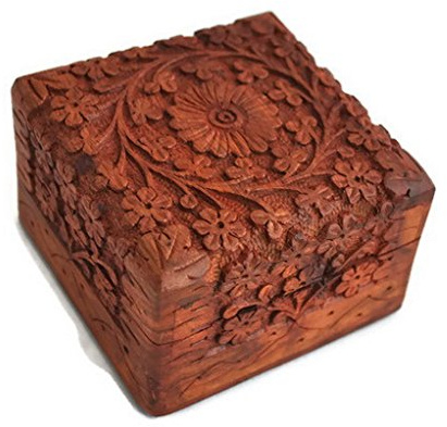 StarZebra Hand Carved Wooden Jewellery Box from India