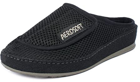Aerosoft 6032-4P kardborrebandspantolett för kvinnor män tofflor bredd G-H halkfri, svart, 36 EU