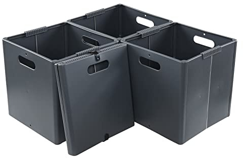 Mayish Plastic Collapsible Storage Cube Boxes, Foldable Cube Storage Basket, Set of 4, Grey