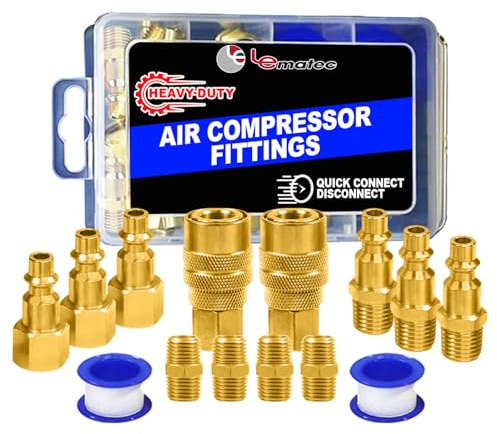 LE LEMATEC Air Tool Fittings; 1/4 Inch NPT Air Compressor Quick Connect Air Fittings; 15 Piece Set