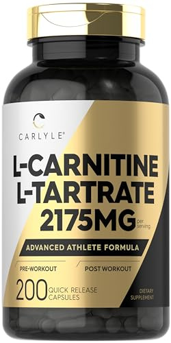 Carlyle L Carnitine Tartrate 2175mg | 200 Capsules | Advanced Athlete Formula | Workout Supplement | As L-Carnitine L-Tartrate | Non-GMO, Gluten Free