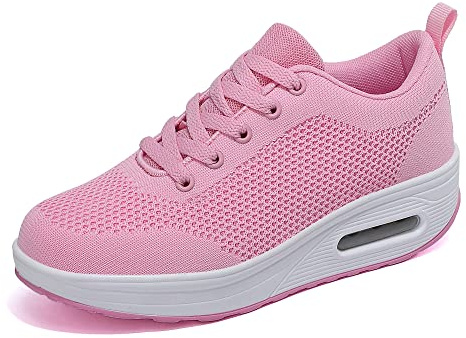 Lätta damsneakers, lediga bekväma promenadskor plattform kilar andningsbara träningsskor löparskor, Rosa 0911, 36.5 EU