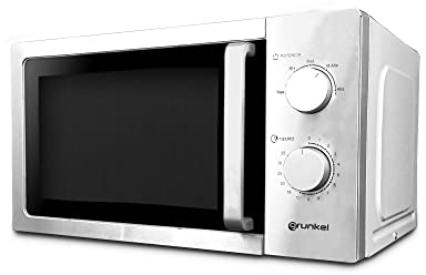 Grunkel - Microondas en color acero inoxidable de 20L de Capacidad y 5 niveles de potencia - MW-20INOX - Función descongelación y temporizador hasta 35 minutos - 700W -