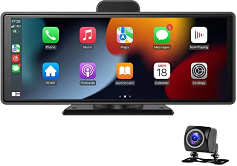 10 Trådlös Apple Carplayer & Android Auto Portable Car Parking Monitor Full HD Pekskärm Bilradio DVR med Bluetooth, Mirror Link/FM-sändare/Rear View Camera, Instrumentbräda monterad för alla bilar