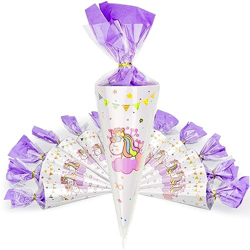 AUKZON Schultüte, 12 Stück Schultüte Mädchen Schultüte Klein Schultüten, Geschwister Schultüte, Schultüte Einhorn Zuckertüte 20cm, Geschenke zur Einschulung