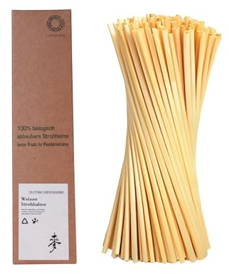 40 Stück Weizenstrohhalme – biologisch abbaubar & plastikfrei | natürliche Alternative zu Plastik-, Papier- & Glasstrohhalmen | geeignet für heiße & kalte Getränke | BPA- & glutenfrei | 20 cm