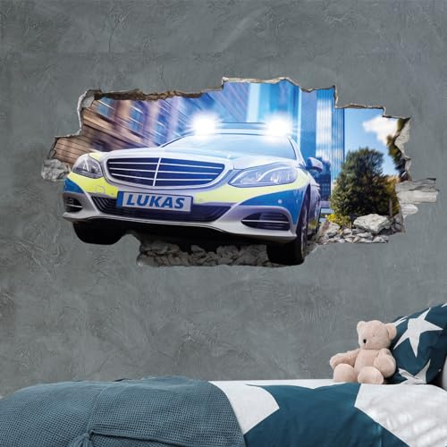 tjapalo® VZ95 3D Wandtattoo mit Namen Polizei Auto Wandaufkleber Kinderzimmer Junge Wandsticker Kinder Deko Wandbild, Größen Name: B50xH24cm
